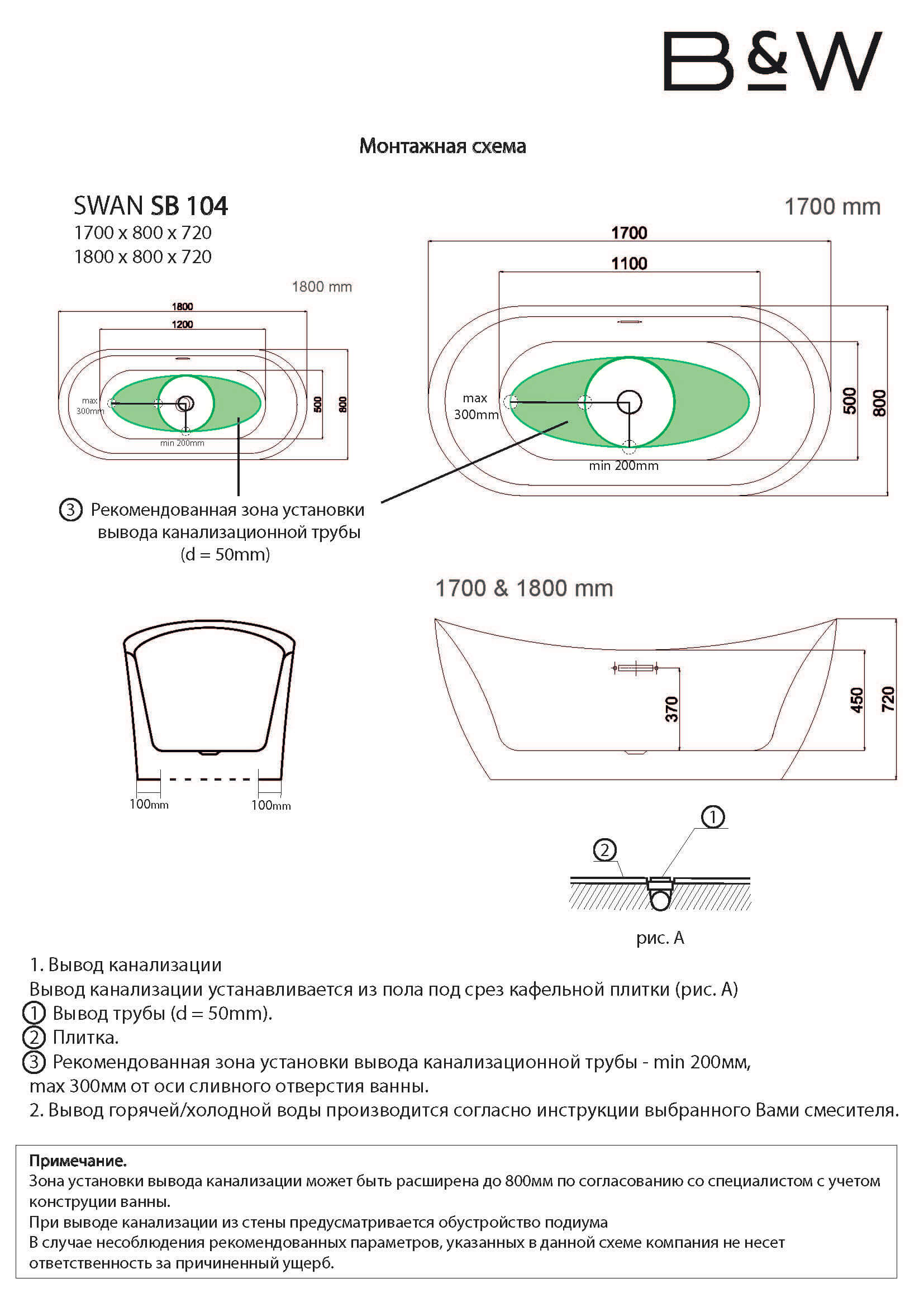Акриловая ванна Black&White SB 104