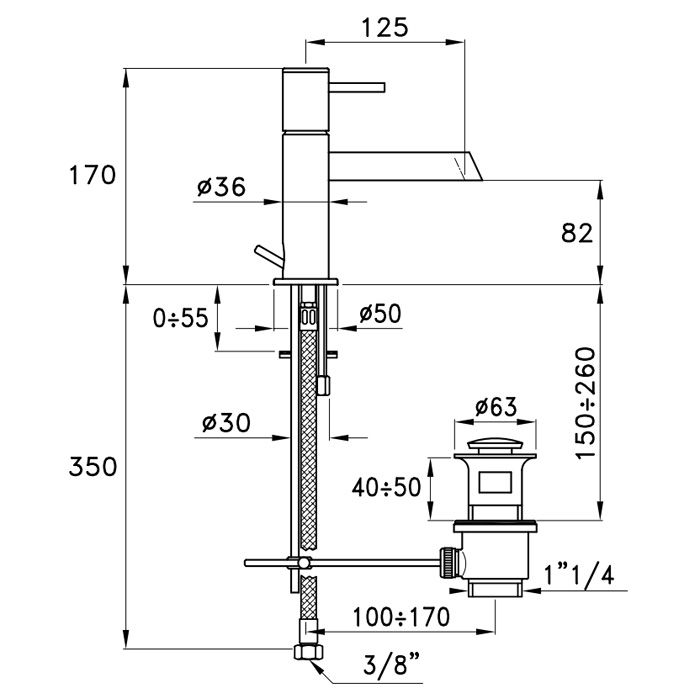 Stella Lucilla Смеситель для раковины на 1 отверстие 3224P, длина излива 125мм, с донным клапаном, цвет: хром
