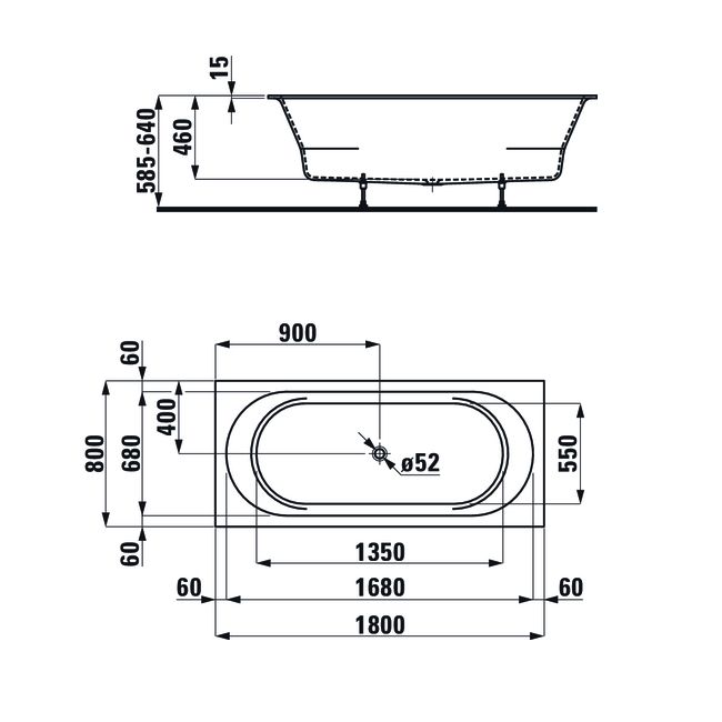 Laufen Pro Ванна Drop-in прямоугольная 180x80см с комплектом ножек (без слива-перелива), материал marbond, цвет белый