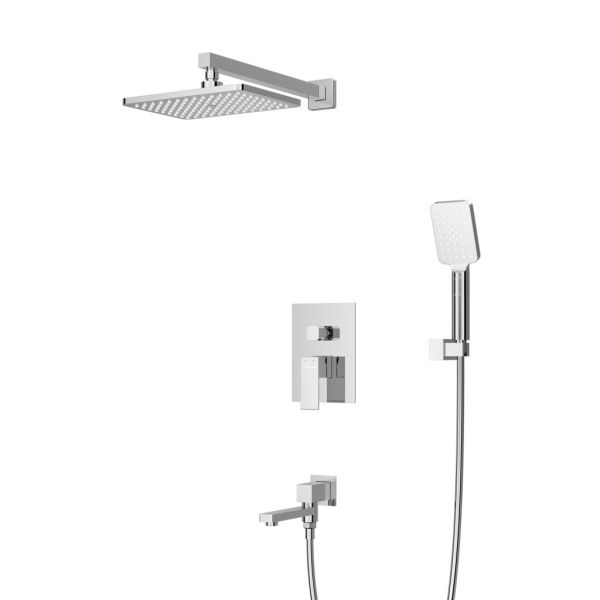 SLIDER-VDSET-IN Душевой комплект встраиваемый с изливом (смеситель, верхний душ, ручной душ со шлангом, излив, штуцер с держателем), сатин