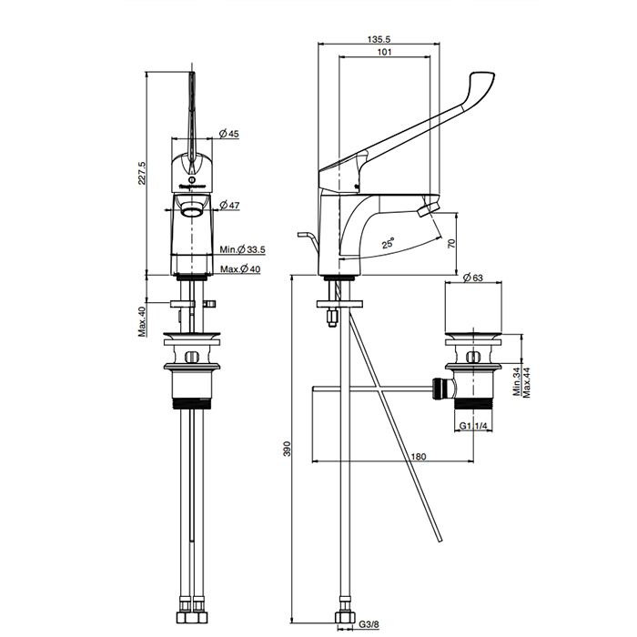 Fima Carlo Frattini Collettività Смеситель для раковины, на 1 отв., для лечебных учреждений, с донным клапаном, цвет: хром