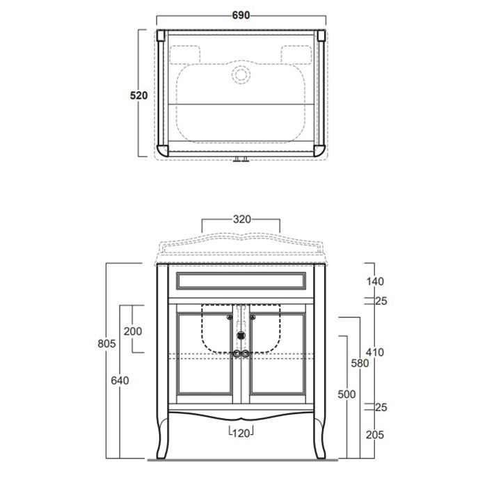 SIMAS Arcade 73, раковина  с бортиком 73*54, с 1 отв. под смеситель, цвет: белый