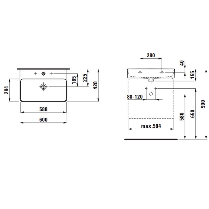 Laufen VAL Раковина 600х420х115мм без отв. под смеситель, цвет: белый