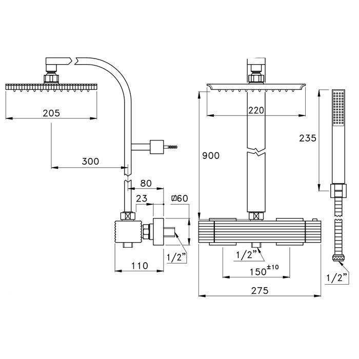 Stella Casanova Душевой комплект 3287TM/33: термостатический смеситель, верхний+ручной душ, цвет: хром