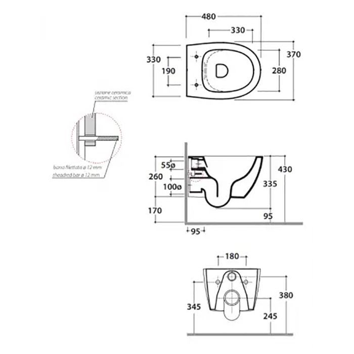GLOBO 4ALL Унитаз подвесной БЕЗОБОДКОВЫЙ 48*37 см, с системой скрытого крепежа, цвет белый