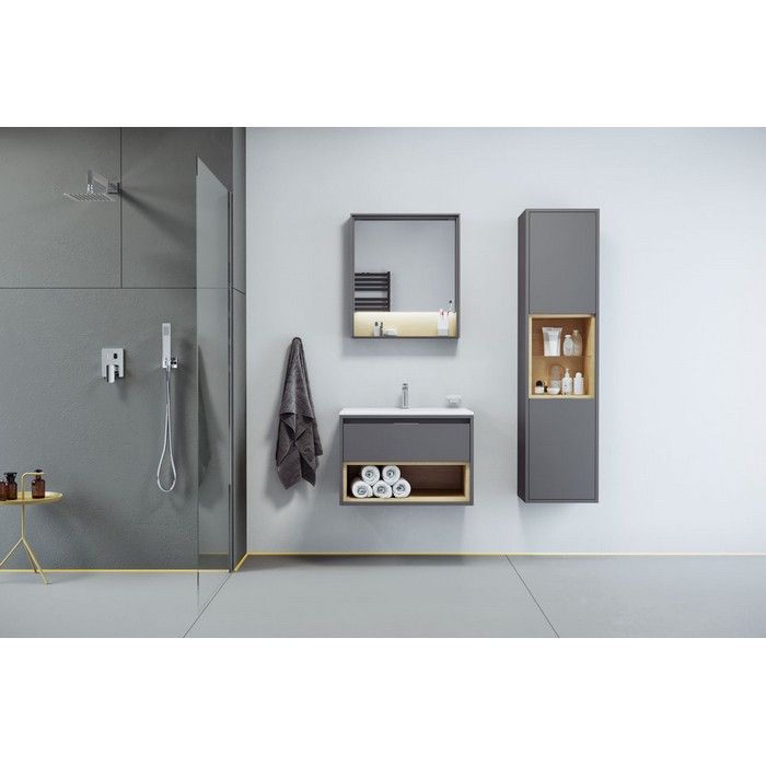 Тумба под раковину EXCELLENT Tuto 80 см (серый/дуб), 1 ящик