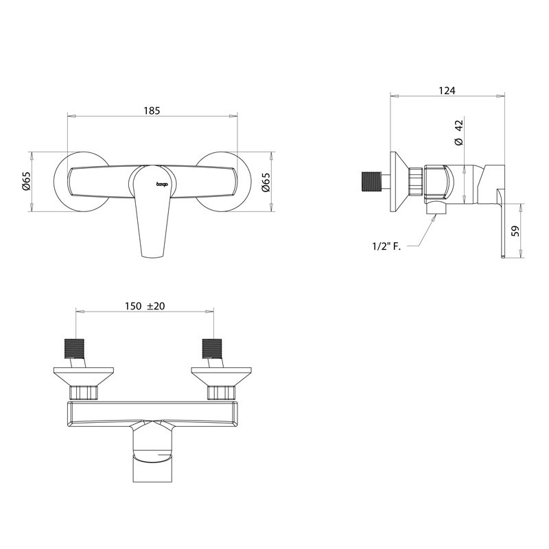 Bongio Pi7 Смеситель для душа, внешний монтаж, хром, артикул 07523CRPR