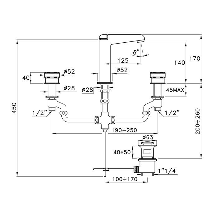 Stella Timeaster Смеситель для раковины на 1 отверстие 3225, с донным клапаном и высоким изливом, цвет: хром, ручка черная