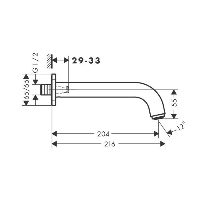 Излив, Hansgrohe, Vernis, монтаж-настенный, вынос излива, мм-204, стандарт подводки-1/2", цвет-черный матовый Излив, Hansgrohe, Vernis, монтаж-настенный, вынос излива, мм-204, стандарт подводки-1/2", цвет-черный матовый