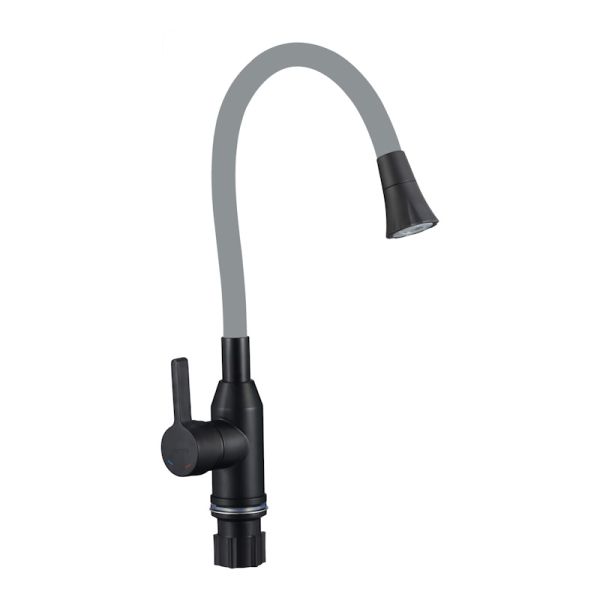 Смеситель для кухни с гибким изливом и режимом душ Fmark FS8277H-04, черный/серый