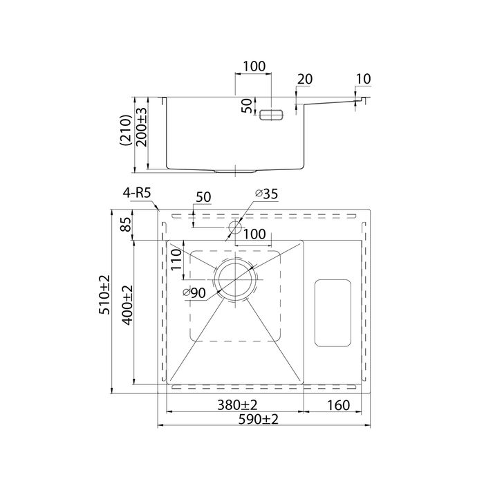 Мойка IDDIS Haze 590*510 сатин, левая (HAZ59SLi77), артикул HAZ59SLi77
