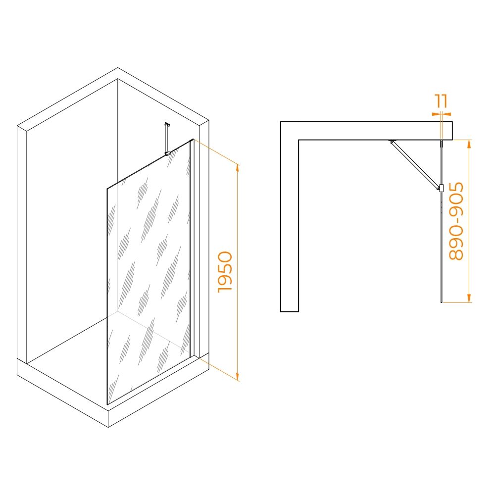 Душевая перегородка RGW WA-102 (Матовое-Сатинат, 900)