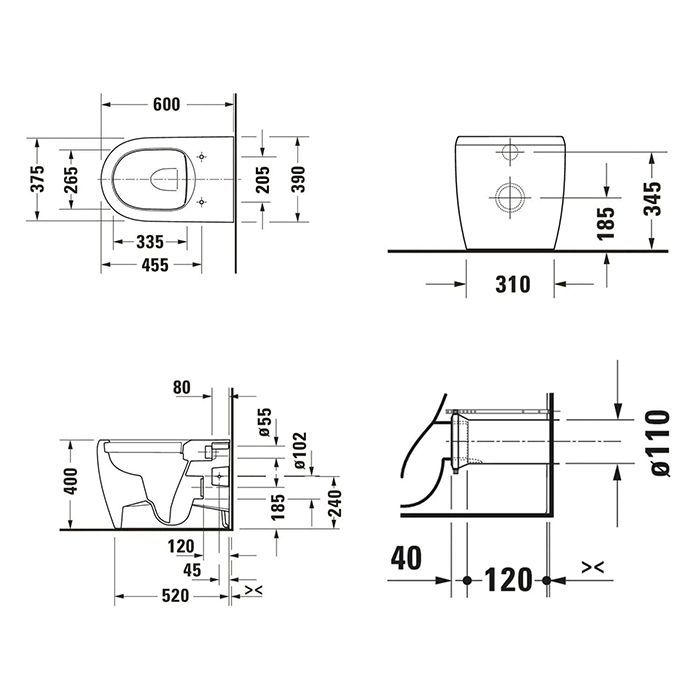 Duravit  Qatego Унитаз напольный безободковый 390х600 мм,HygieneGlaze , цвет белый
