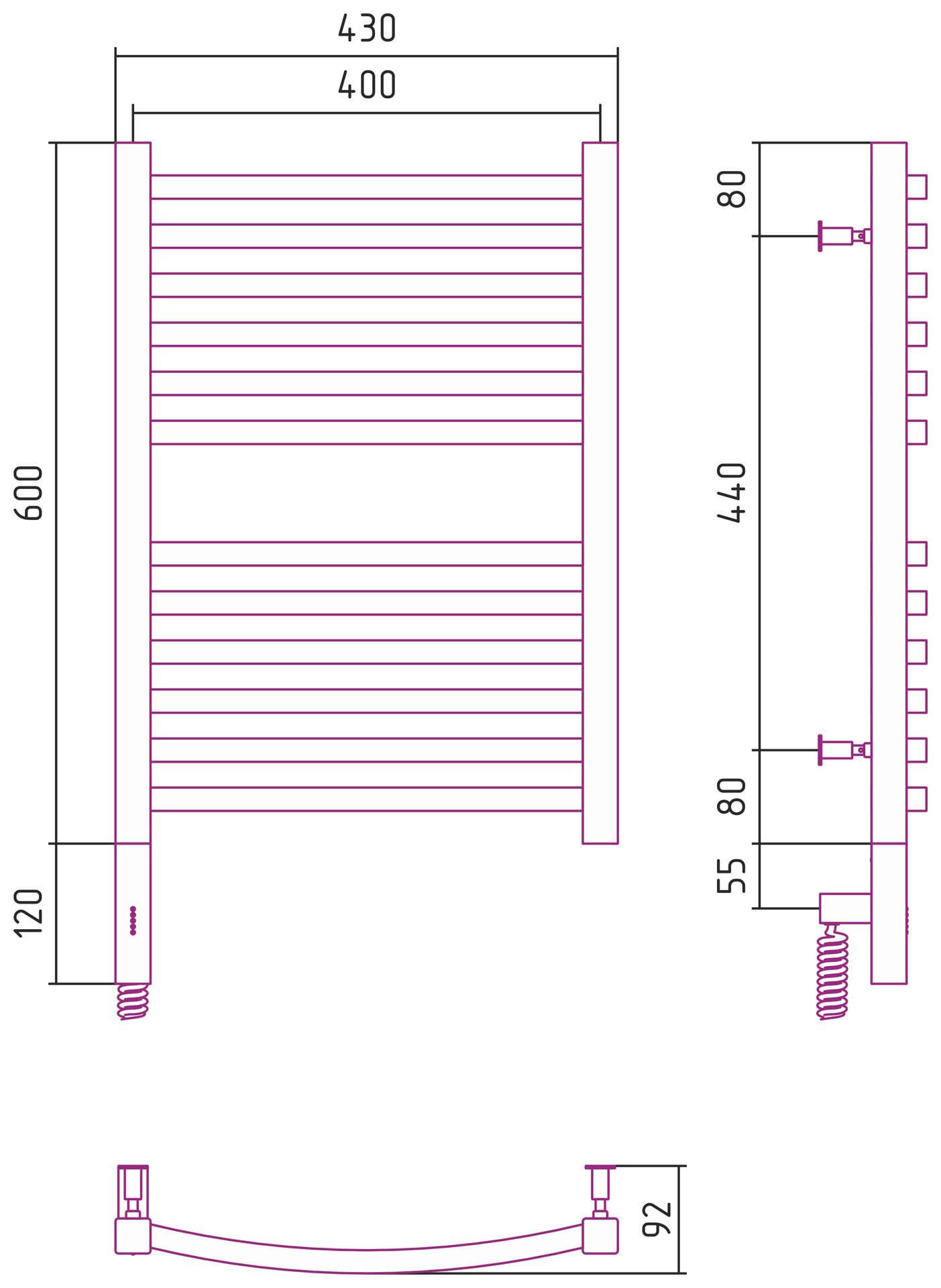 Полотенцесушитель электрический АРКУС 3.0 600х400 МЭМ левый (Сатин)