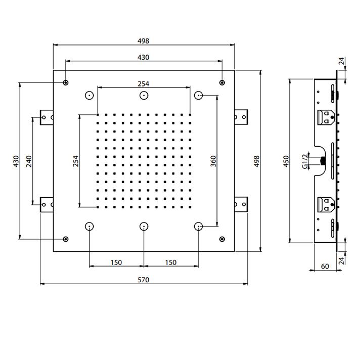 FIMA|Carlo Frattini Wellness Верхний душ Harmonia 500x500 мм., встраиваемый в потолок, 2 режима: дождь, 6 форсунок мелкого распыления воды; цвет хром