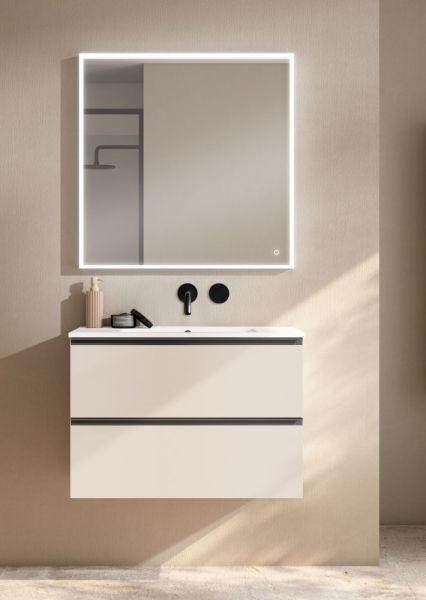 Visobath Granada, тумба 80 см, 2 ящика c черными ручками, цвет бежевый матовый лак (Cotton)