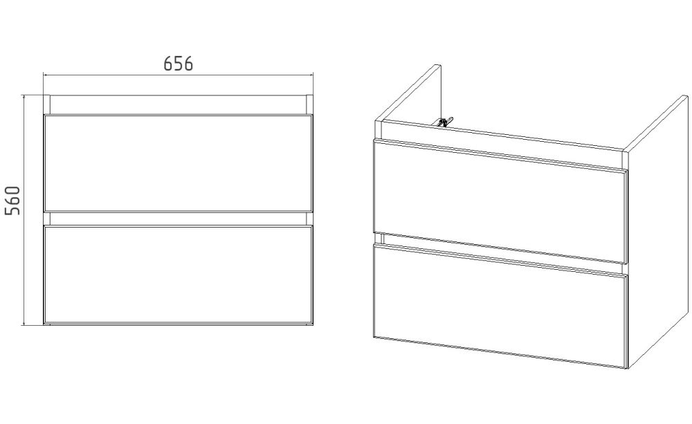 Тумба VIANT "Мальта" 2 ящика подвесная 425х655х560 под раковину .S-UM-COM70/1-w (COMO 70) (VMAL70CO-T2YP), артикул VMAL70CO-T2YP