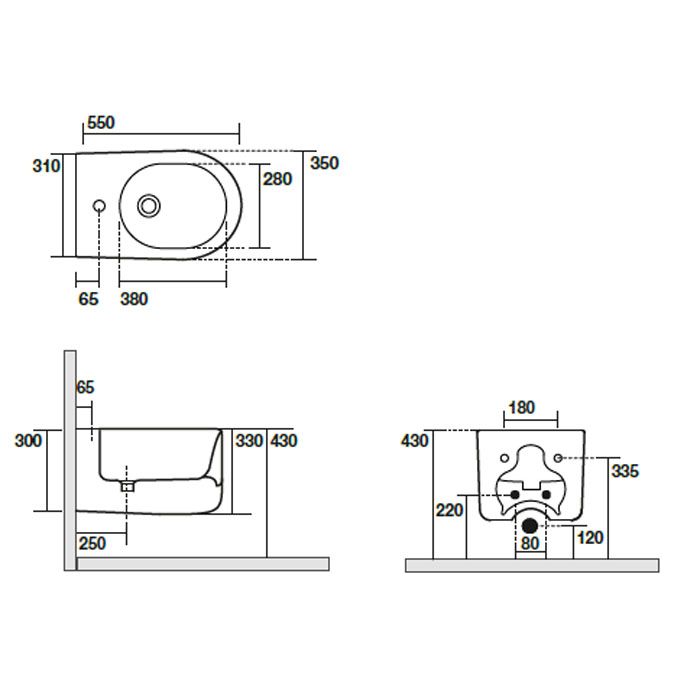 Kerasan Nolita Биде подвесное с 1 отв. под смеситель 55х35 см, с креплениями WB9N., цвет Nocciola mat