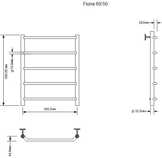 Полотенцесушитель электрический Aquanet Fiona 60х50 Тэн справа