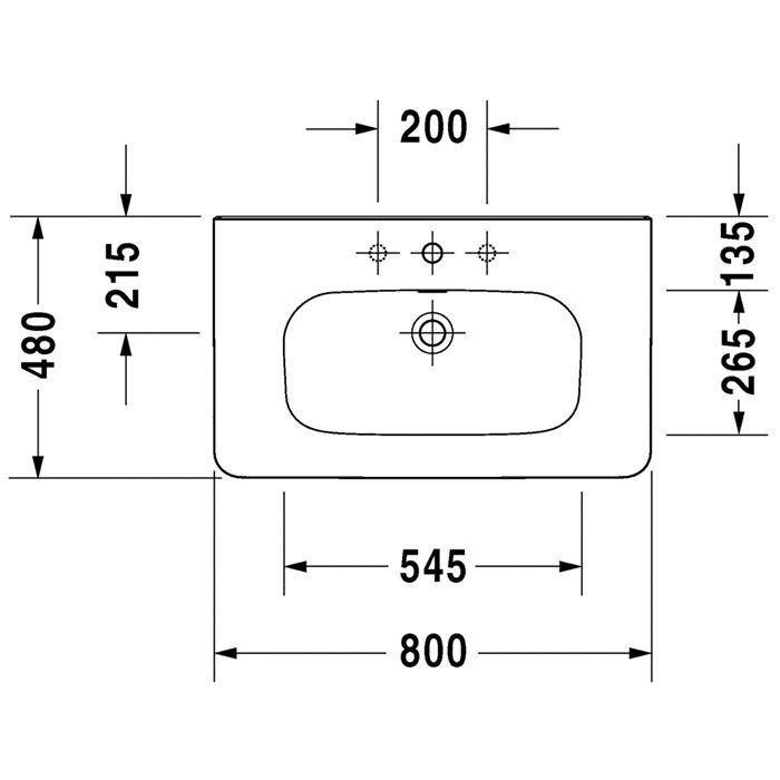 Duravit DuraStyle Раковина  для мебели,с перел., с 1 отв. под смес., 800x480мм, Цвет: Белый