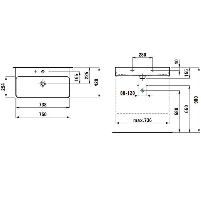 Раковина, Laufen, Val, ширина, мм-750, глубина, мм-420, отверстия для смесителя-1, цвет-белый