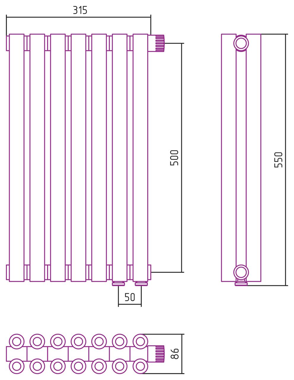 Отопительный радиатор ЭСТЕТ-00 н/ж EU50 500х315 / 7 сек (Шампань)