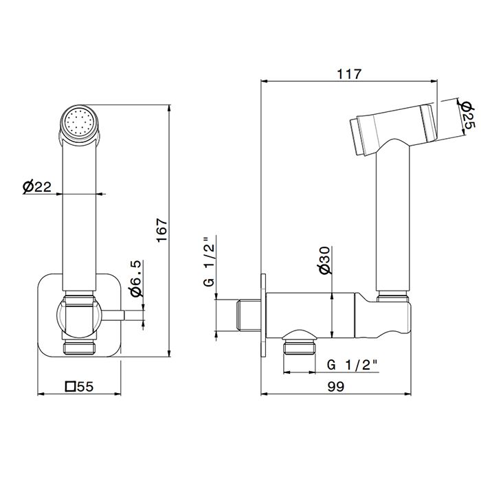 Newform X-STEEL 316 Гигиенический душ: руч. лейка, уголок с держателем, без смесителя, цвет: PVD Brushed gun metal, артикул 69644X.59.064