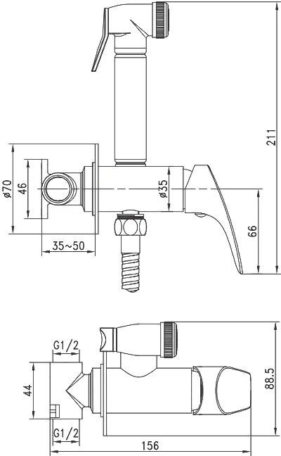 Смеситель с гигиеническим душем Aquanet Atletic AF310-52C (с внутренней частью) Смеситель с гигиеническим душем Aquanet Atletic AF310-52C (с внутренней частью)