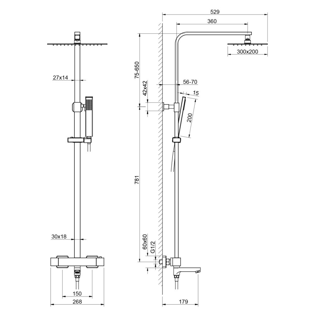 Душевая система с термостатом Timo Tetra-thermo черное золото (SX-0169/18), артикул SX-0169/18