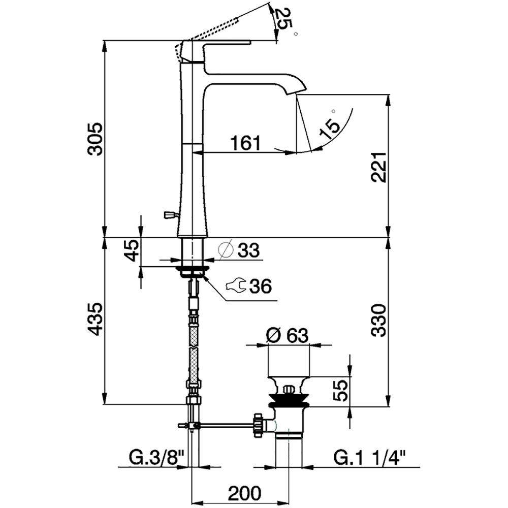 CISAL Cherie Смеситель для биде на 3 отверстия с донным клапаном, цвет хром/черный матовый, артикул CX0012206T Акция