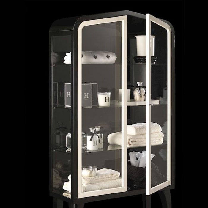 Devon Dancer 1 Витрина (80х30хh180см); с 2-мя дверцами, корпус и ножки цвет: черный глянец; дверки цвет: белый глянец, артикул DEDANCER1DB/PW