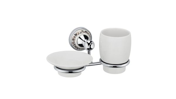 Стакан для зубных щеток с мыльницей Fixsen Bogema FX-78506+08 Хром Белый