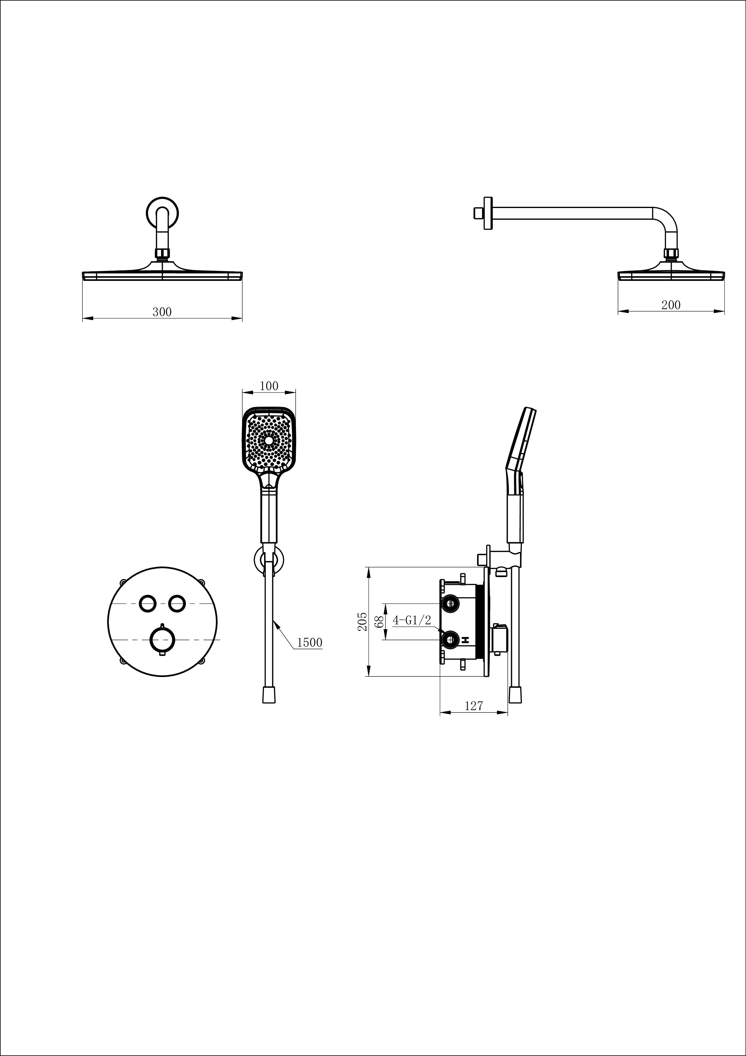 Душевая система с термостатом встраиваемая WONZON & WOGHAND, Темный графит (WW-D2017-A-BGG)