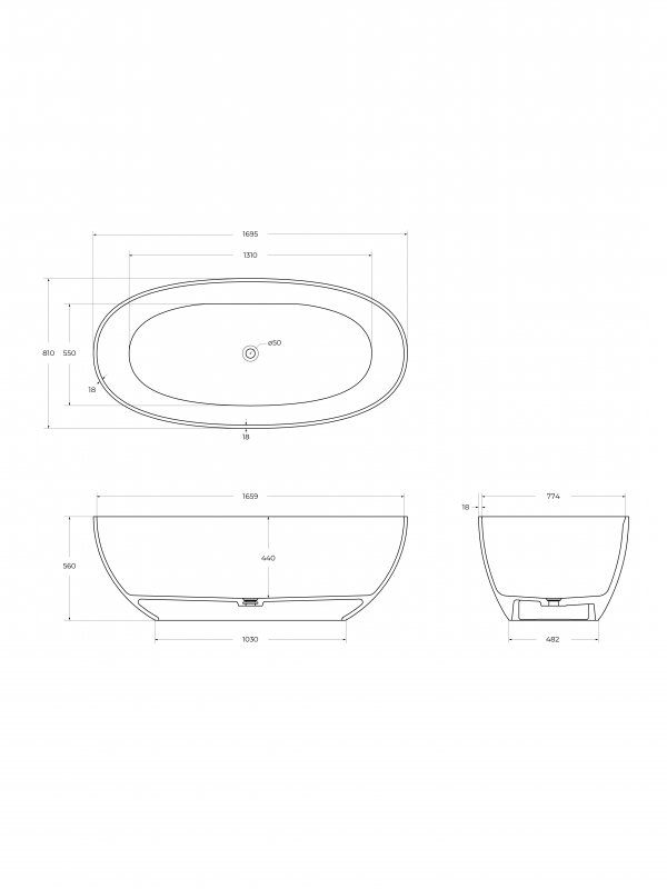 Ванна отдельностоящая 1700x800x560, Grey Mist, CEZARES CZR-RELAX-170-80-56-GM-PFB, артикул CZR-RELAX-170-80-56-GM-PFB