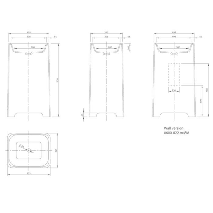 KNIEF Feel Раковина отдельностоящая 53х43х90 см, выпуск в пол, цвет белый матовый