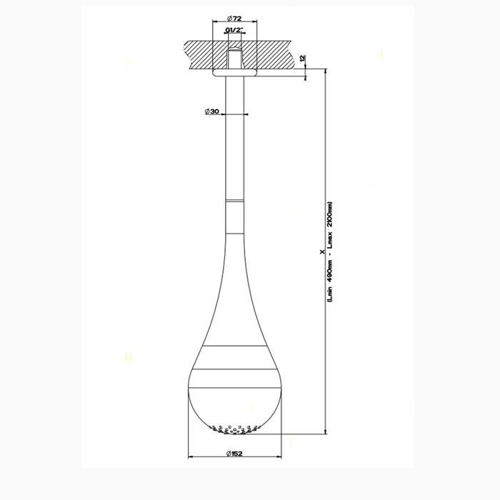 Gessi Goccia Верхний душ для потолочного крепления каплевидной формы, с инд.высотой (490-2100мм), цвет: хром