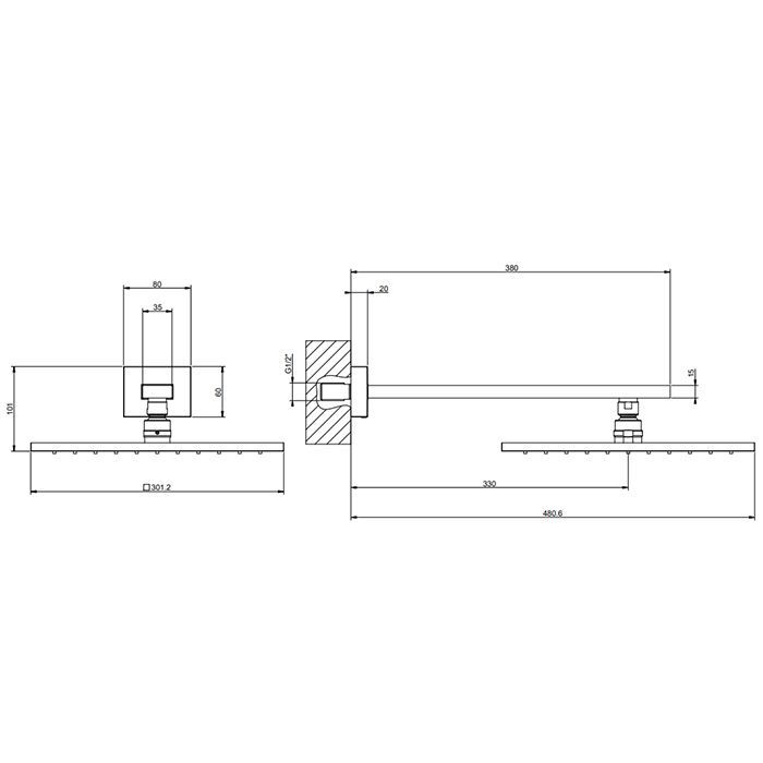 Gessi Rettangolo Верхний душ для настенного крепления 300x300мм, цвет: Gold PVD