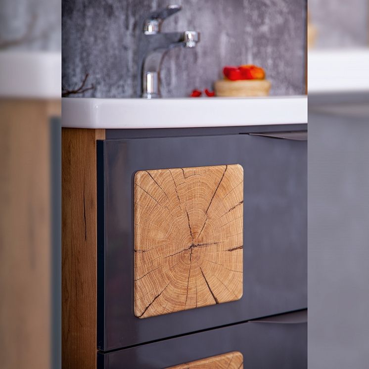 Тумба под раковину Бриклаер Форест 80 подвесная Антрацит со вставкой Пенёк