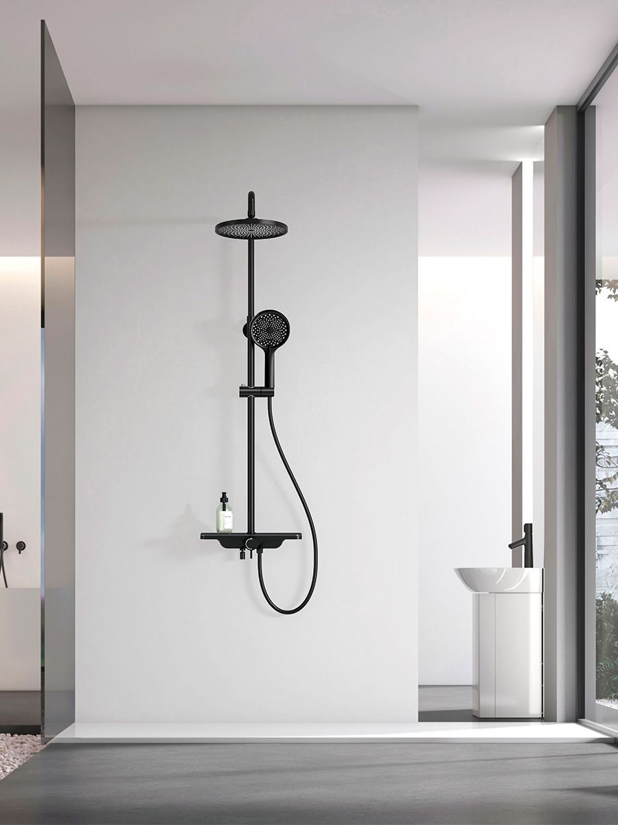 AQM 8002B Душевая система для душа со смесителем,  Черный AQM 8002B Душевая система для душа со смесителем,  Черный