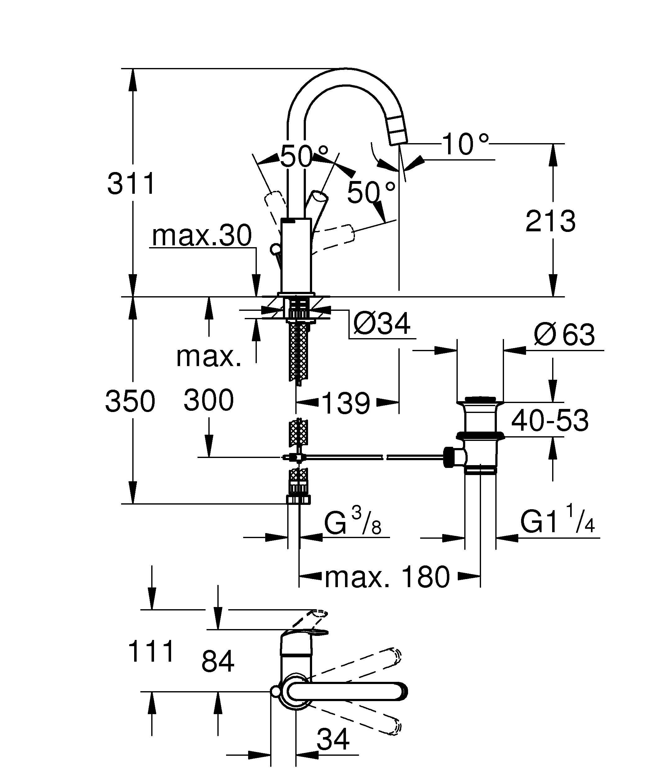 Смеситель для раковины GROHE Eurosmart New с высоким изливом и донным клапаном, L-size, хром (23537002) Смеситель для раковины GROHE Eurosmart New с высоким изливом и донным клапаном, L-size, хром (23537002)