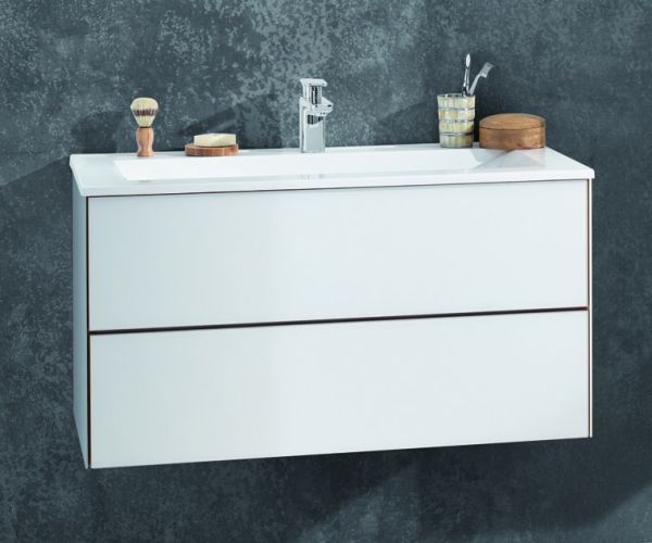 Puris Ice Line, тумба под раковину с открытием PUSH 900 мм, цвет белое матовое стекло
