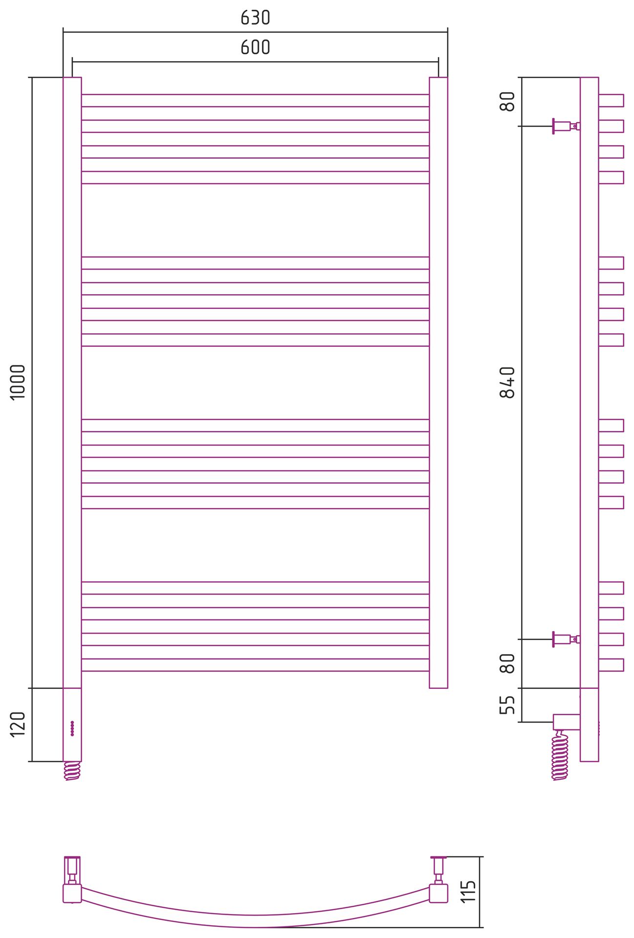 Полотенцесушитель электрический АРКУС 3.0 1000х600 МЭМ левый (Шампань)