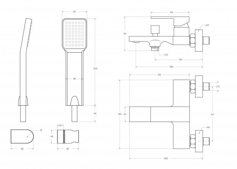 ROMANO Смеситель для ванны и душа в комплекте с ручным душем, шлангом и держателем, хром ROM-VASM-CRM, артикул ROM-VASM-CRM