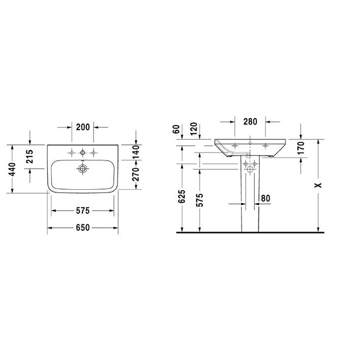 Duravit DuraStyle Двойная раковина с перел.,с 3 отв.  под смес.,1300x480мм, Цвет: Белый Duravit DuraStyle Двойная раковина с перел.,с 3 отв.  под смес.,1300x480мм, Цвет: Белый