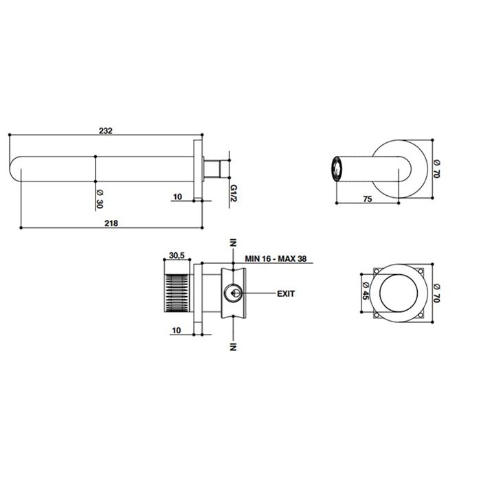 Bongio Time 2020 Смеситель встраиваемый на раковину из стены 220мм, нержавеющая сталь