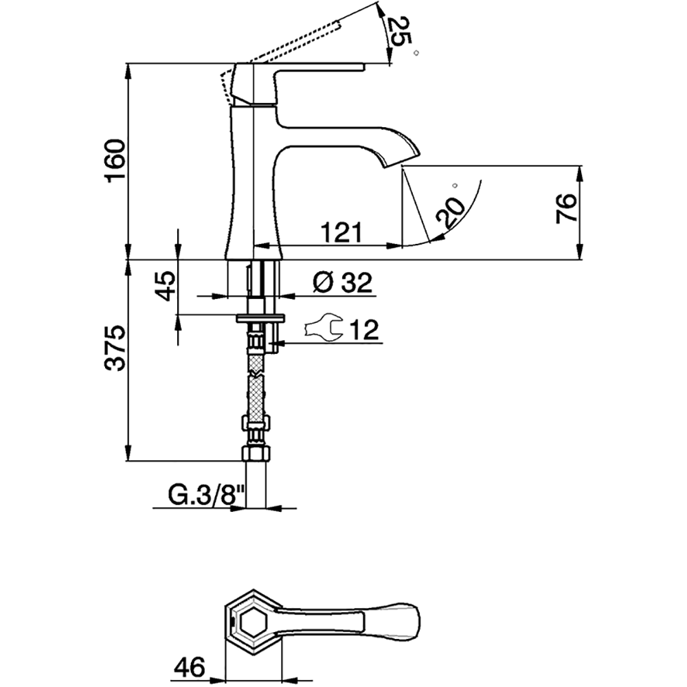 CISAL Cherie Смеситель однорычажный для раковины на 1 отверстие без донного клапана, цвет хром/черный матовый