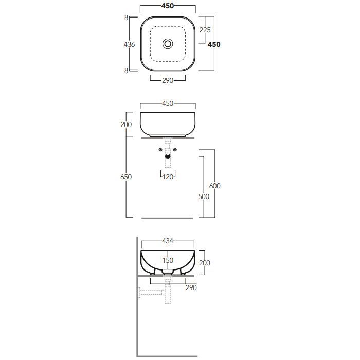 Simas Balloon Раковина-чаша квадратная на столешницу 45x45xh20 см, без отв под смеситель, без перелива, цвет RUBINO