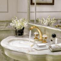 THG AMBOISE LAPIS LAZULI Смеситель для раковины на 3 отверстия, с донным клапаном, вставки лазурит, цвет полированное золото