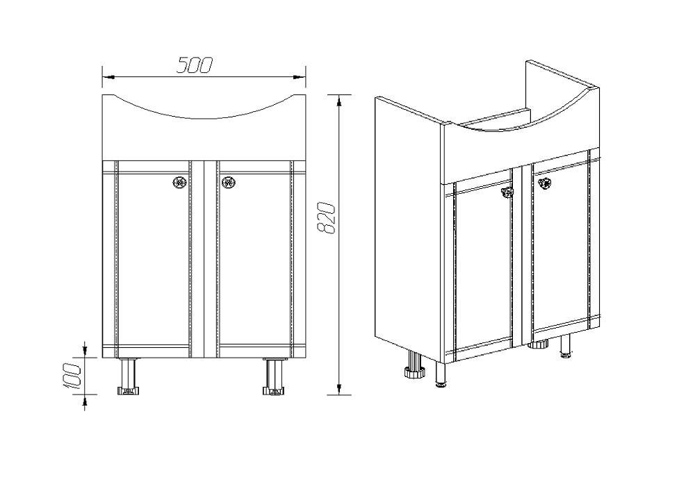 Тумба VIANT "Париж" 2 ств 285х500х820 под раковину .S-UM-ERI55/1-w (ERICA 55) (VPAR55AN-T2ST), артикул VPAR55AN-T2ST