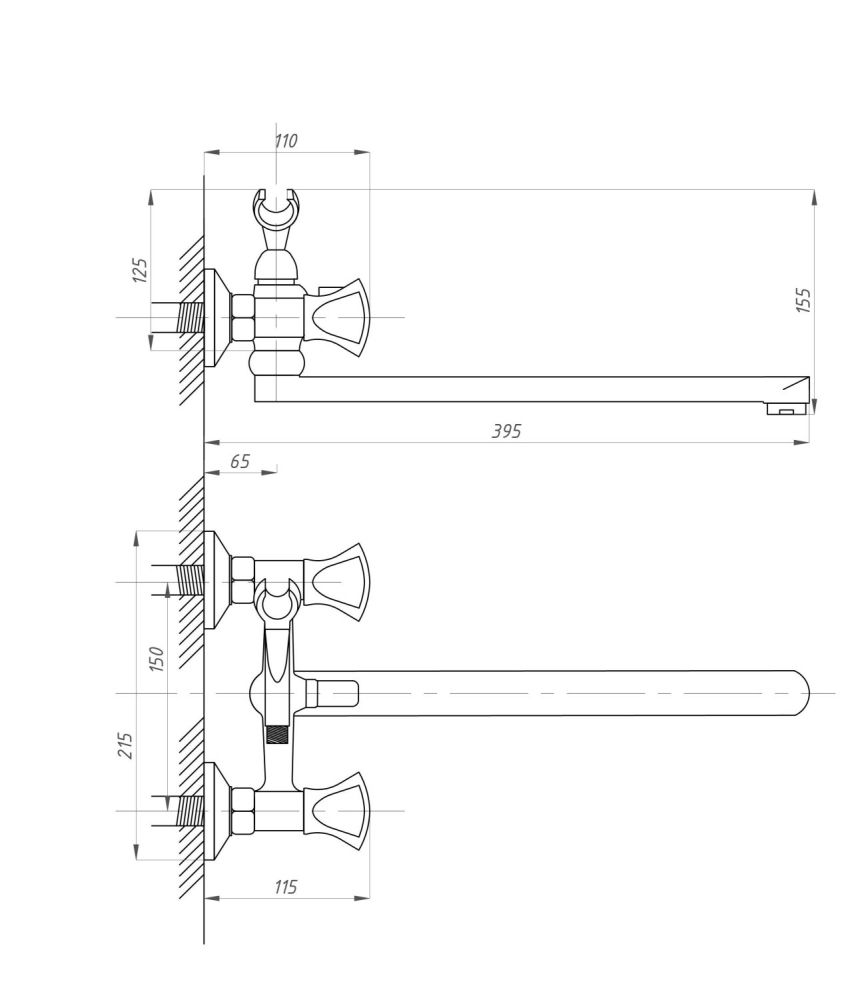 Смеситель для ванны с душем ПСМ-Профсан ПСМ-184-38 КВАДРО тип См-ВУДРНШлА, артикул PSM-184-38